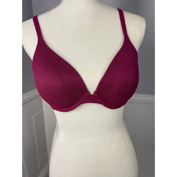 Victoria's Secret, Sz. 34C, Maroon Push-Up Bra, Textured Mesh Overlay, Underwire - Picture 1 of 9